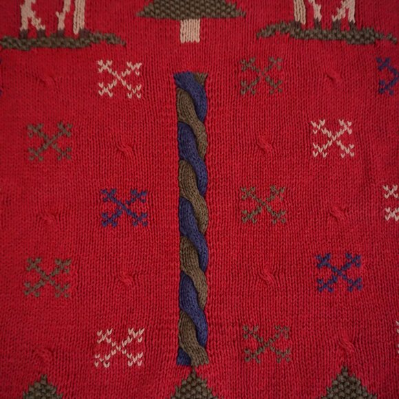 Vintage Portraits Red Moose Tree Knit Sweater Cabincore Cotton Festive L - Picture 6 of 10